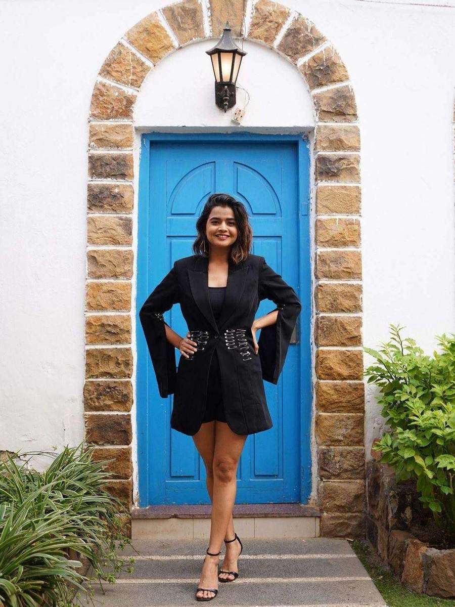 Suhani Shah, styled by Tanya Jain in a black blazer dress